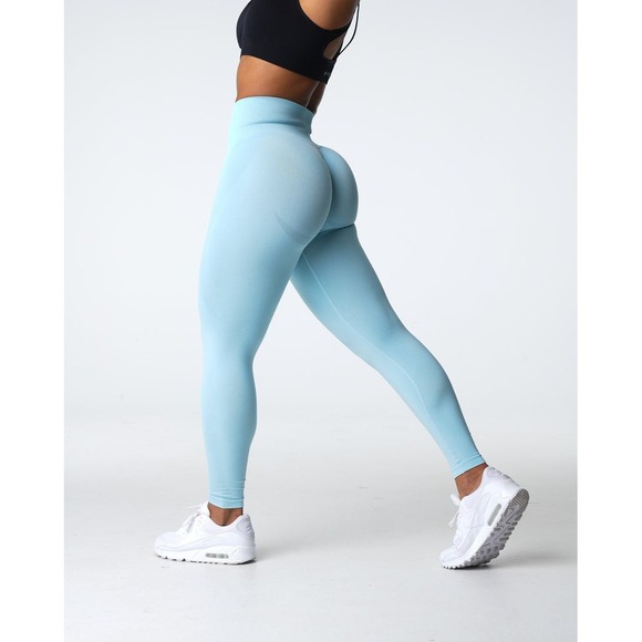 NVGTN Pastel Blue Contour Seamless High Waist Athletic Gym Leggings Size Medium - Picture 1 of 6